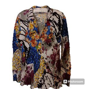 Alberto Makali Art to Wear Long Sleeve Colorful Puckered Women's Blouse, XL